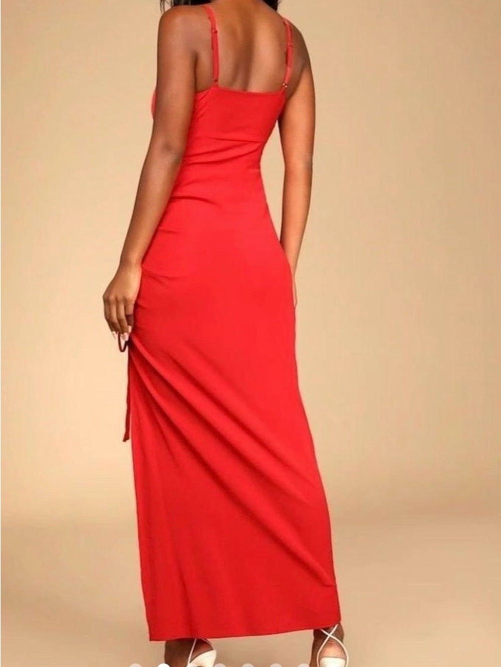 Lulu's Red Ruched Side-Slit Maxi Dress - Picture 2 of 6